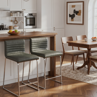 Sunvega Contemporary Counter Stool with Tufted Faux Leather Seat and Walnut Wood Back
