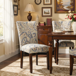 Sunvega Blue Cream Velvet Paisley Print Parsons Dining Chairs Set of 2