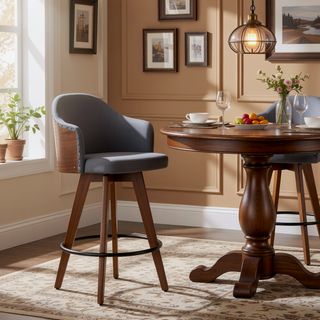 Sunvega Mid-Century Modern Counter Stool with Walnut Wood Back and Faux Leather
