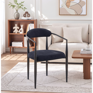 Sunvega Modern Upholstered Dining Chairs with Boucle Backrest and Black Metal Legs Set of 2