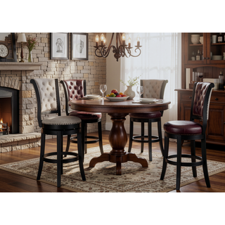 Sunvega Contemporary Black Frame Fabric Upholstery Swivel Pub Stools with Footrest