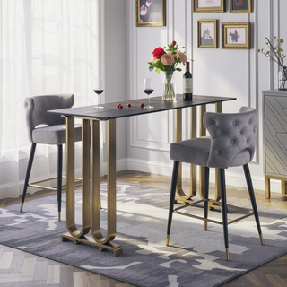 Sunvega Contemporary Velvet Upholstered Counter Height Stool with Gold Tipped Legs