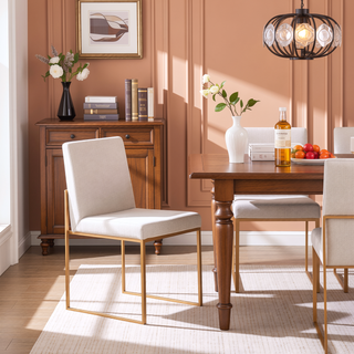 Sunvega Fuji High Back Dining Chair with Upholstered Seat and Gold Steel Frame