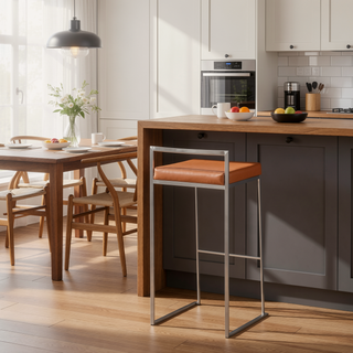 Sunvega Contemporary Stackable Barstool with Padded Faux Leather Seat for Dining