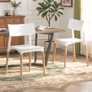 Sunvega Modern Polypropylene Dining Chairs with Sleek Tapered Wooden Legs Set of 2
