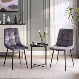 Sunvega Grey Velvet Dining Chairs Set of 2 with Metal Legs for Kitchen and Living Room