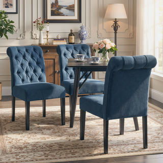 Sunvega Dark Grey Roll Top Button Tufted Dining Chairs Set of 2