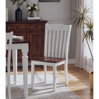 Sunvega Walnut Wooden Grooved Top White Base Rectangular Leg Dining Table Set