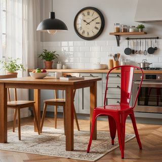Sunvega High Gloss Red Metal Dining Chairs Set of 2 with 18 Inch Seat Height