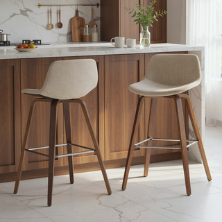 Sunvega Mid Century Modern Bentwood Counter Bar Stools Set of 2 with Chrome Footrest