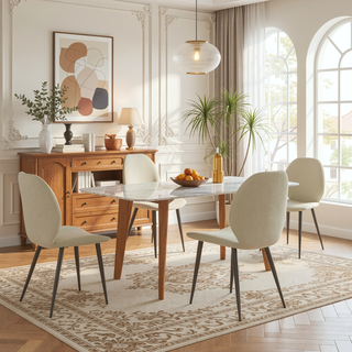 Sunvega Upholstered Dining Chairs with Soft Suede-Style Fabric and Metal Legs Set of 4