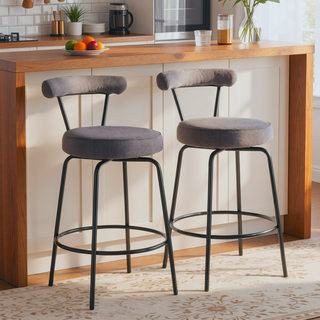 Sunvega Black Metal Frame Fabric Upholstery Counter Stool with Swivel Seat