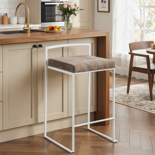 Sunvega Contemporary Stackable Counter Stool with Upholstered Padded Seat in White and Brown