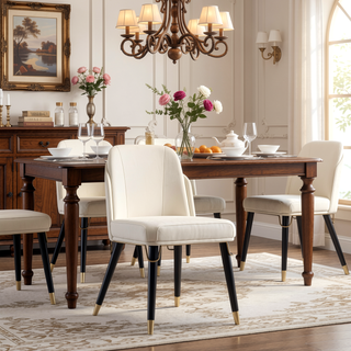 Sunvega Modern Faux Leather Upholstered Dining Chair with Gold Metal Ferrules
