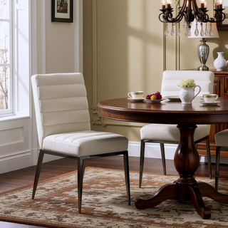 Sunvega Ivory Leatherette Side Chairs with Padded Seat and Black Metal Frame