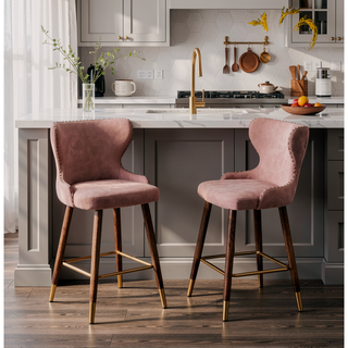 Sunvega Mid-Century Modern Faux Leather Tufted Counter Stools with Nailhead Trim Set of 2