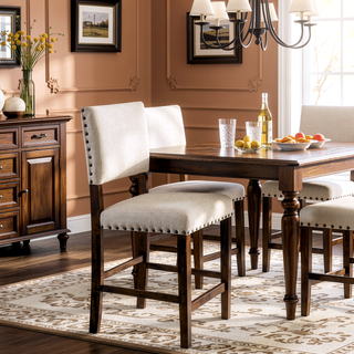Sunvega Industrial Style Brown Cherry Ivory Upholstered Fabric Counter Height Dining Chairs