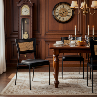 Sunvega Contemporary Rattan Tania Dining Chair with Black Faux Leather Seat