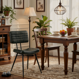 Sunvega Molly Espresso Upholstered Dining Chair with Goat Leather and Vertical Tufting