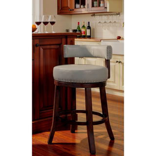 Sunvega Transitional Dark Oak Gray Leatherette Swivel Bar Stool Set of 2