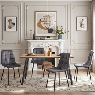 Sunvega Grey Velvet Dining Chairs Set of 2 with Metal Legs for Kitchen and Living Room
