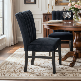 Sunvega Contemporary Upholstered Dining Chairs with Channel Tufted Back Seat in Black