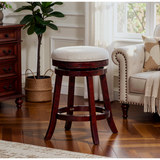Sunvega 24 Inch Counter Stool with Beige Fabric Seat and Cherry Finish