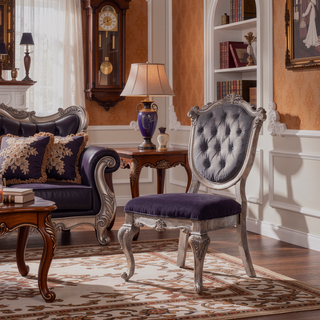 Sunvega Silver Gray and Antique Platinum Tufted Side Chair with Padded Cushions