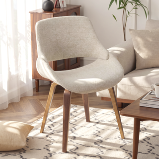 Sunvega Mid-Century Modern Dining Accent Chair in Walnut Cream Fabric Set of 2