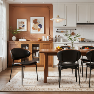 Sunvega Italian Mid-Century Modern Dining Chairs Set of 2 with PU Leather Seating