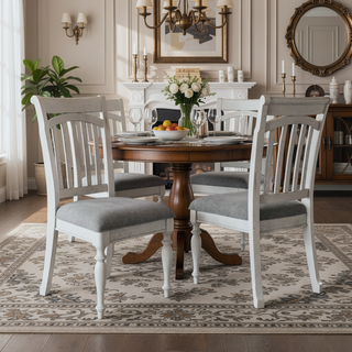 Sunvega Coastal Style Oyster Shell Gray Slat Back Dining Chairs Set of 2