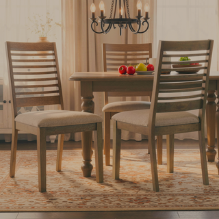 Sunvega Modern Farmhouse Dining Chairs with Latte Upholstery and Ladderback Design