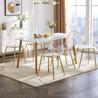 Sunvega Modern Minimalist Transparent PET Plastic Dining Chair with Gold Plated Legs