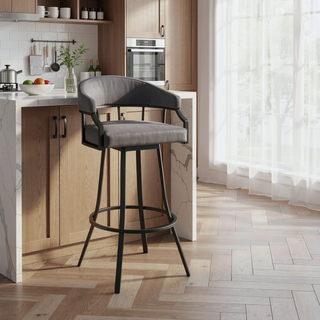Sunvega 26 Inch Swivel Slate Gray Faux Leather Bar Stool with Metal Footrest
