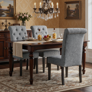 Sunvega Solid Wood Tufted Asons Dining Chairs Set of 2 with Velvety Soft Upholstery