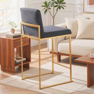 Sunvega Gold Steel and Charcoal Fabric High Back Counter Stool Set of 2