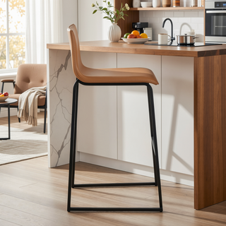 Sunvega Contemporary Black and Camel Faux Leather Barstool Set with Metal Base and Footrest