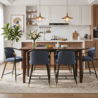 Sunvega Upholstered Navy Blue Counter Stool Set of 2 with Iron Frame