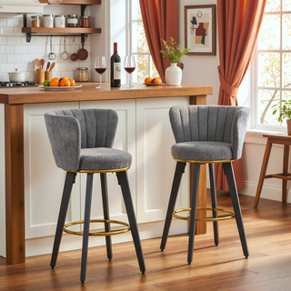 Sunvega 360 Swivel Counter Stools Set of 2 with Upholstered Backs and Goldy Footrest