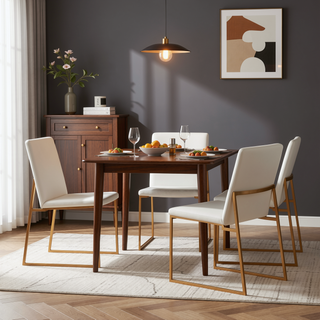 Sunvega Gold and White Velvet Upholstered High Back Dining Chair Set of 2