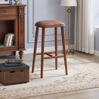 Sunvega Mid-Century Modern PU Leather Bar Stool with Solid Wood Structure