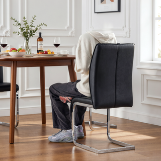 Sunvega PU Dining Chairs with Arched Metal Silver Legs and Crazy Horse Texture in Dark Gray