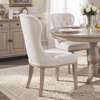 Sunvega Light Gray Wood Frame Ivory Felt Upholstered Dining Side Chairs Set of 2