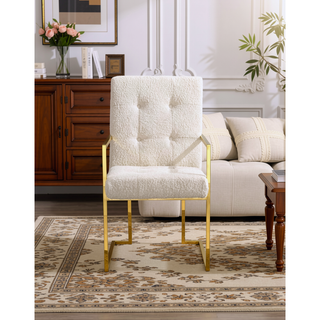 Sunvega Modern Linen Dining Arm Chair with Tufted Design and Gold Metal Base