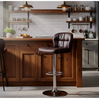 Sunvega Adjustable Height Swivel Barstool with Faux Leather Tufted Seat