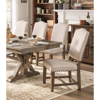 Sunvega Industrial Style Brown Cherry Ivory Upholstered Fabric Counter Height Dining Chairs
