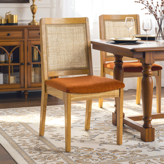 Sunvega Modern Solid Wood Dining Chair with Rattan Inset Back in Set of 2