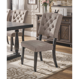 Sunvega Transitional Dining Chairs Set of 2 with Tufted Back and Beige Linen Upholstery