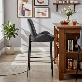 Sunvega 26 Inch Counter Height Bar Stool in Charcoal Fabric and Black Finish