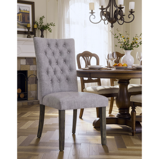 Sunvega Gray Linen and Oak Finish Armless Parson Side Chair Set of 2